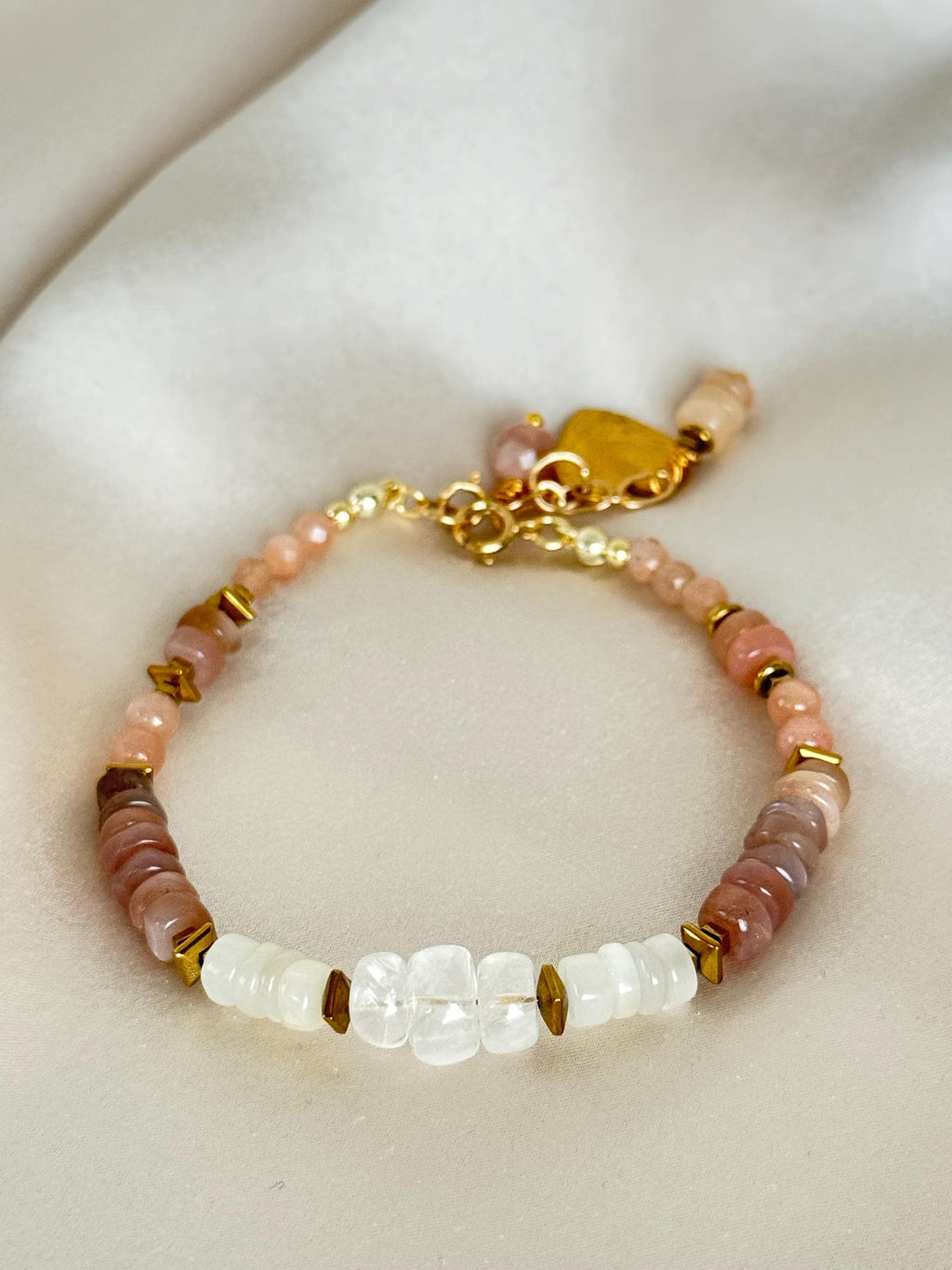 Moonstone & Sunstone Bracelet | Handmade Natural Gemstone Bracelet | Gold Filled Clasp | Minimalist Jewelry | Gift for Her