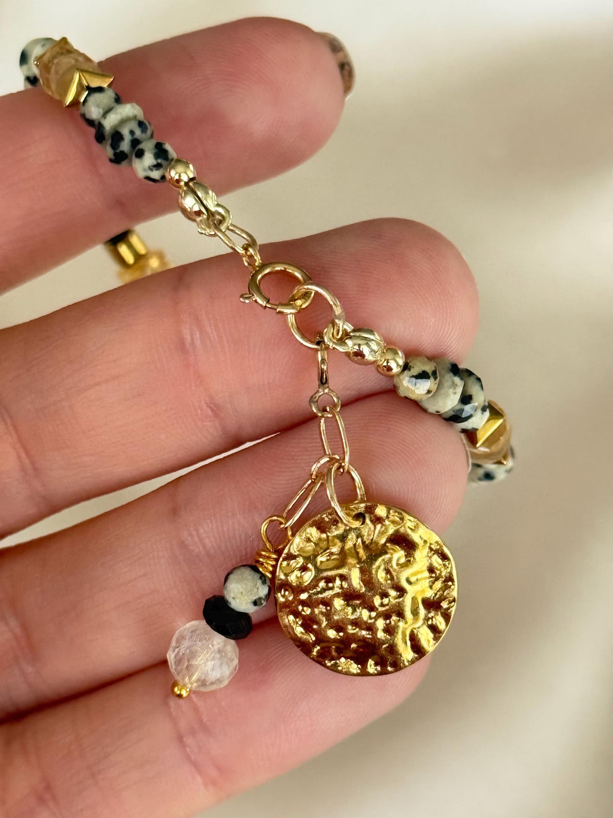 Citrine, Black Tourmaline & Dalmatian Jasper Bracelet | Natural Gemstone Bracelet | Gold Filled | Handmade Minimalist Jewelry | Stone Orchar
