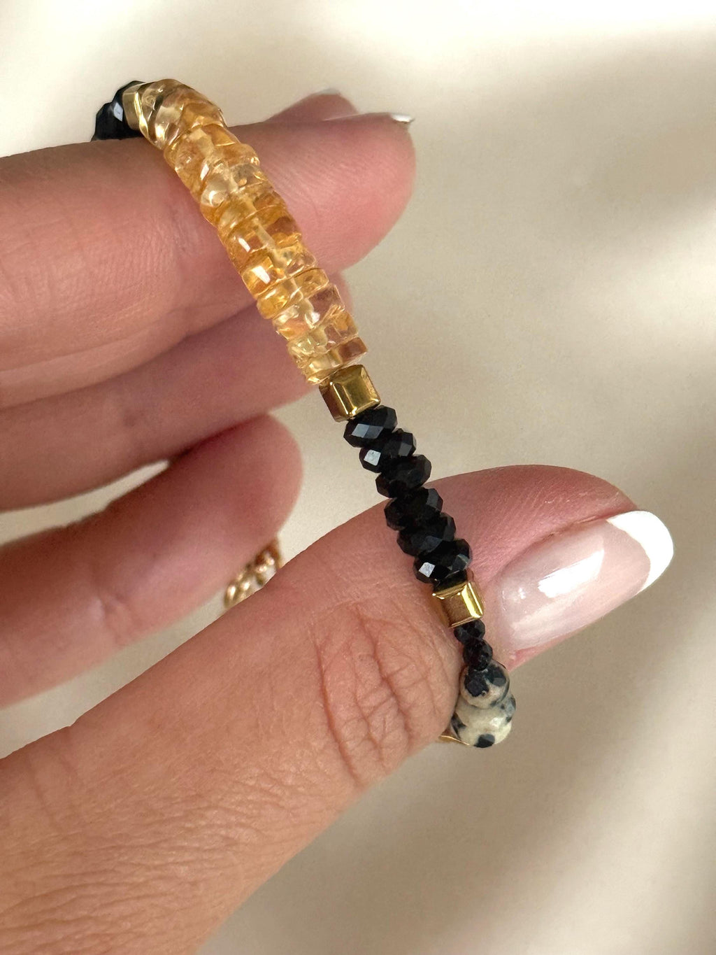 Citrine, Black Tourmaline & Dalmatian Jasper Bracelet | Natural Gemstone Bracelet | Gold Filled | Handmade Minimalist Jewelry | Stone Orchar