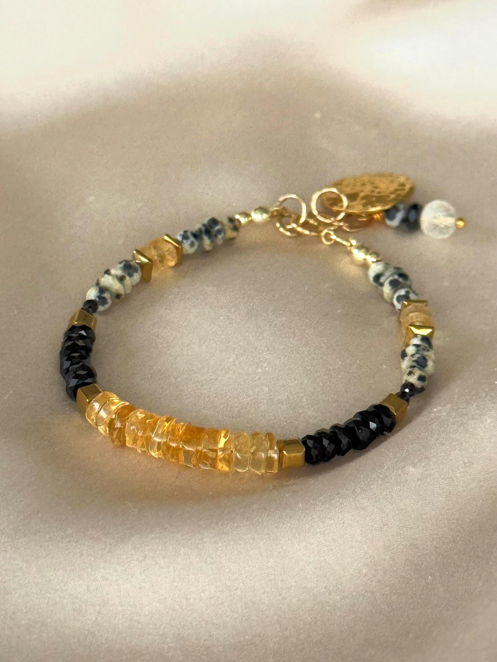 Citrine, Black Tourmaline & Dalmatian Jasper Bracelet | Natural Gemstone Bracelet | Gold Filled | Handmade Minimalist Jewelry | Stone Orchar
