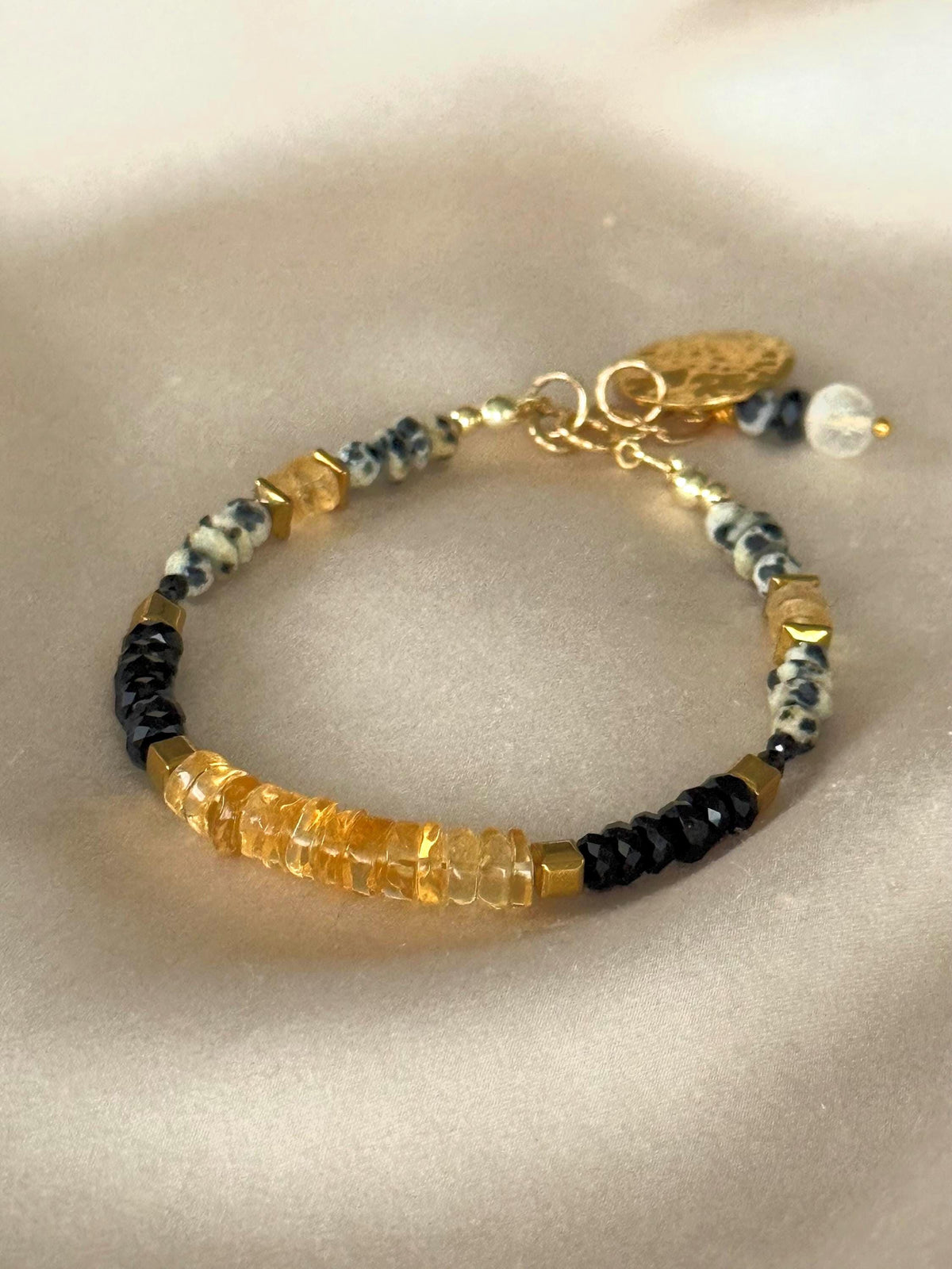 Citrine, Black Tourmaline & Dalmatian Jasper Bracelet | Natural Gemstone Bracelet | Gold Filled | Handmade Minimalist Jewelry | Stone Orchar