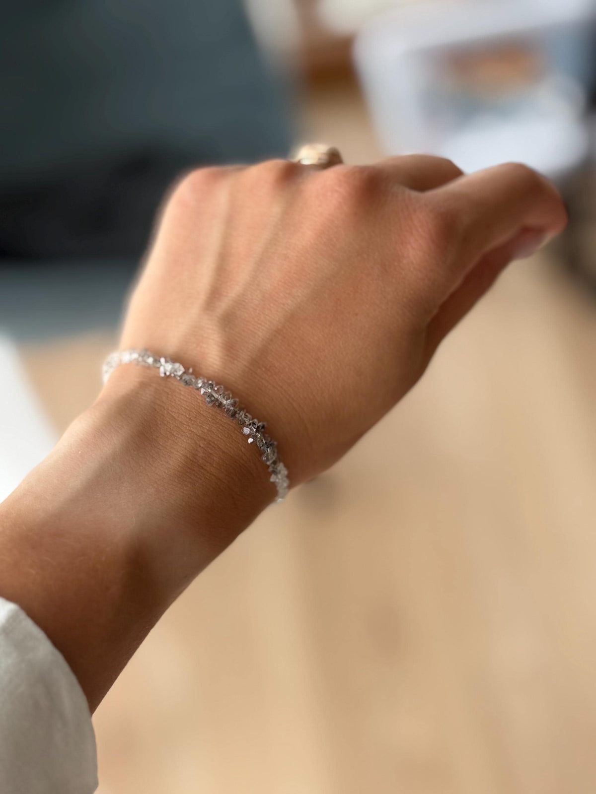 Herkimer Diamond Bracelet | Natural Herkimer Quartz | Gold Filled | Teddy Bear Charm | Handmade Minimalist Bracelet | Stone Orchard