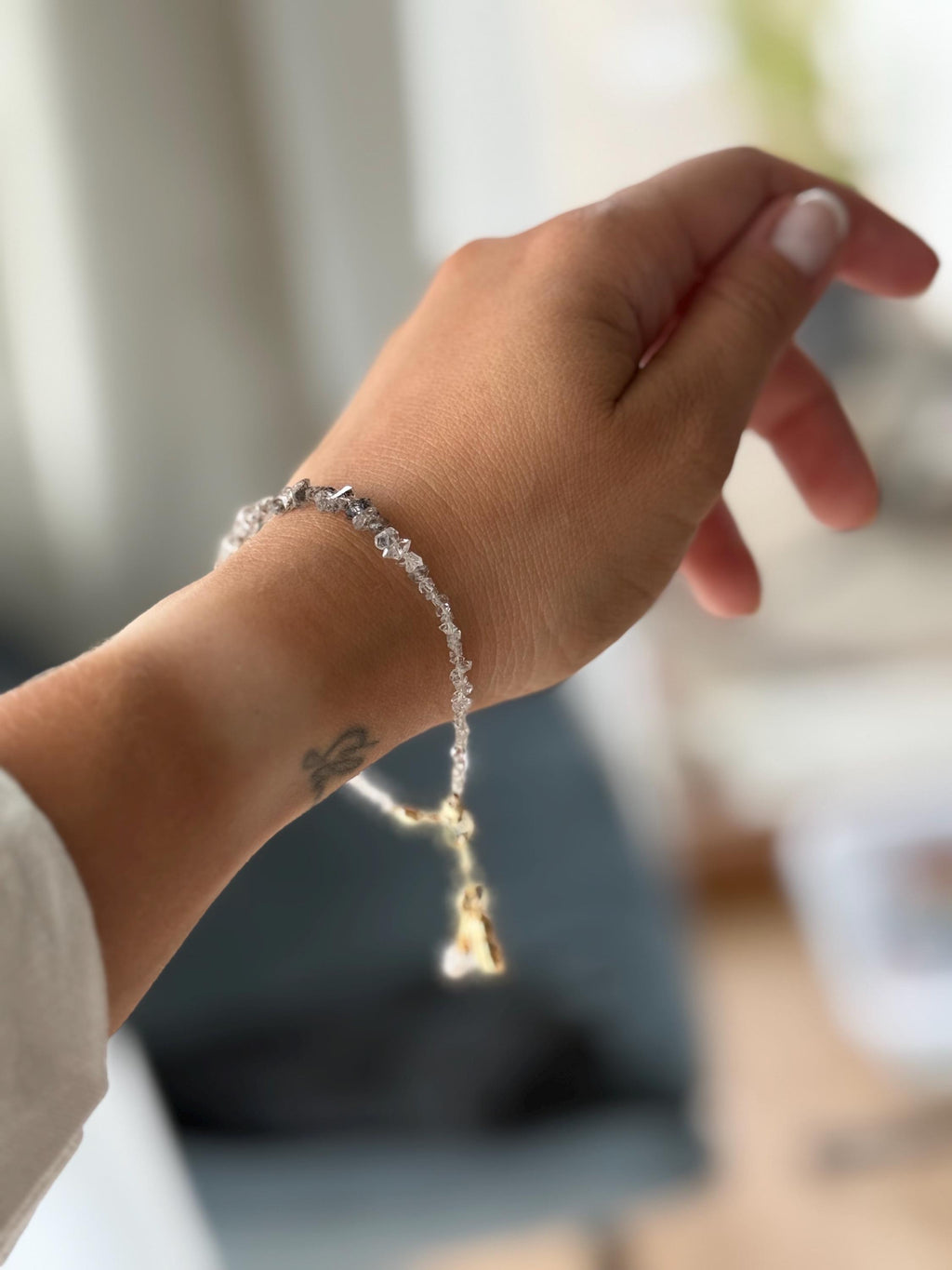 Herkimer Diamond Bracelet | Natural Herkimer Quartz | Gold Filled | Teddy Bear Charm | Handmade Minimalist Bracelet | Stone Orchard