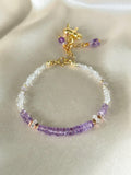 Amethyst & Herkimer Diamond Bracelet | Natural Amethyst and Herkimer Quartz | Gold Filled Elephant Charm | Handmade Gemstone Bracelet