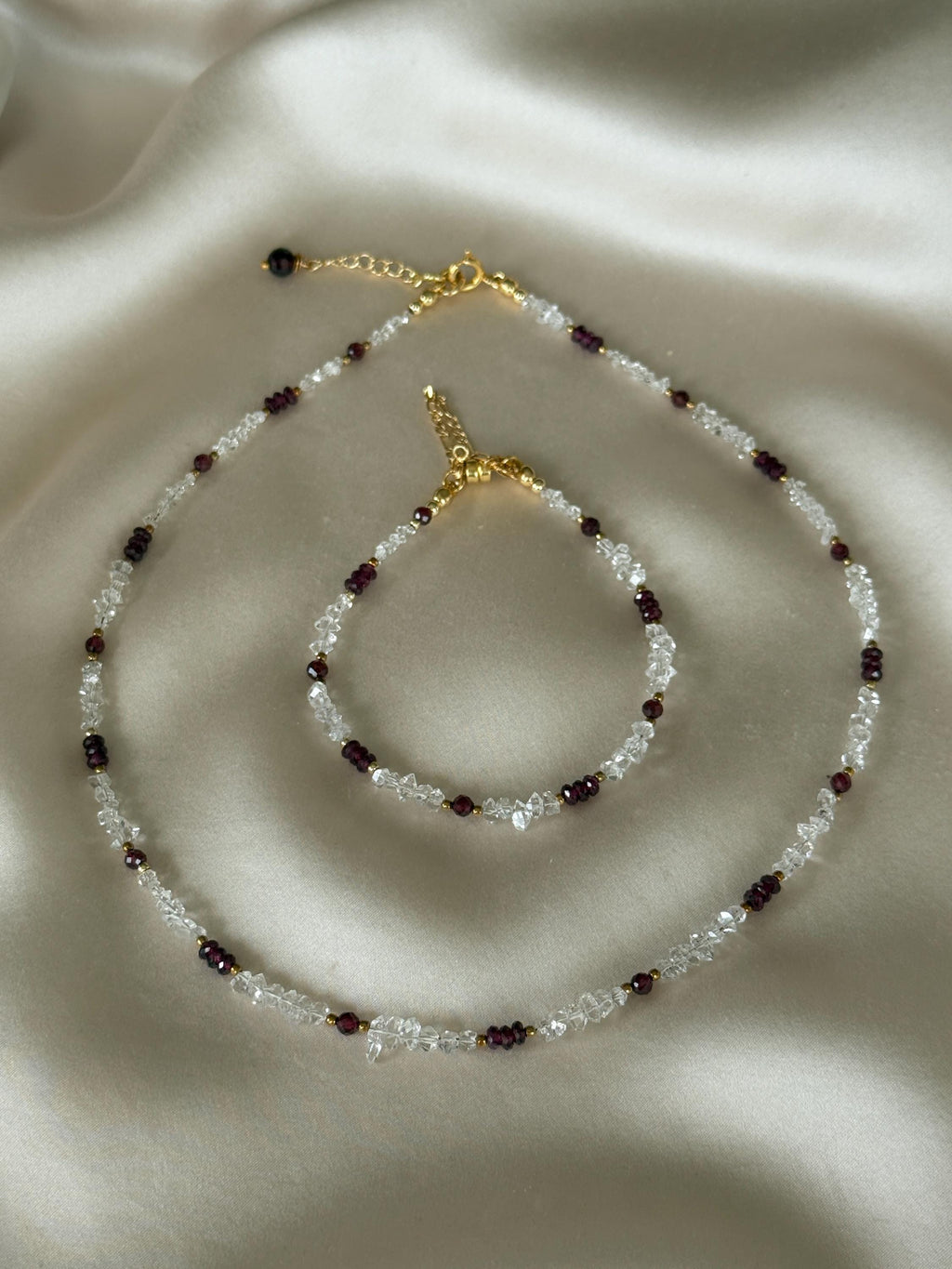 Herkimer Diamond & Garnet Necklace | Natural Gemstone Necklace | Gold Filled | Handmade Jewelry | Gift for Her | Stone Orchard