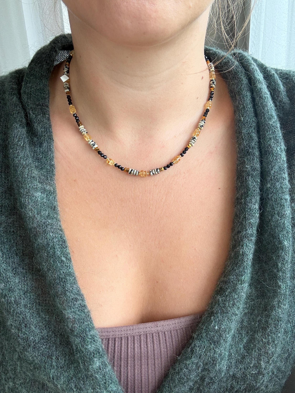 Citrine, Black Tourmaline & Dalmatian Jasper Necklace | Natural Gemstone Necklace | Gold Filled | Handmade Minimalist Jewelry |Stone Orchard