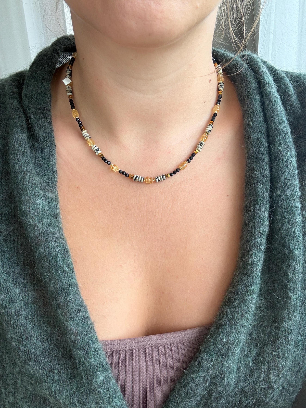 Citrine, Black Tourmaline & Dalmatian Jasper Necklace | Natural Gemstone Necklace | Gold Filled | Handmade Minimalist Jewelry |Stone Orchard