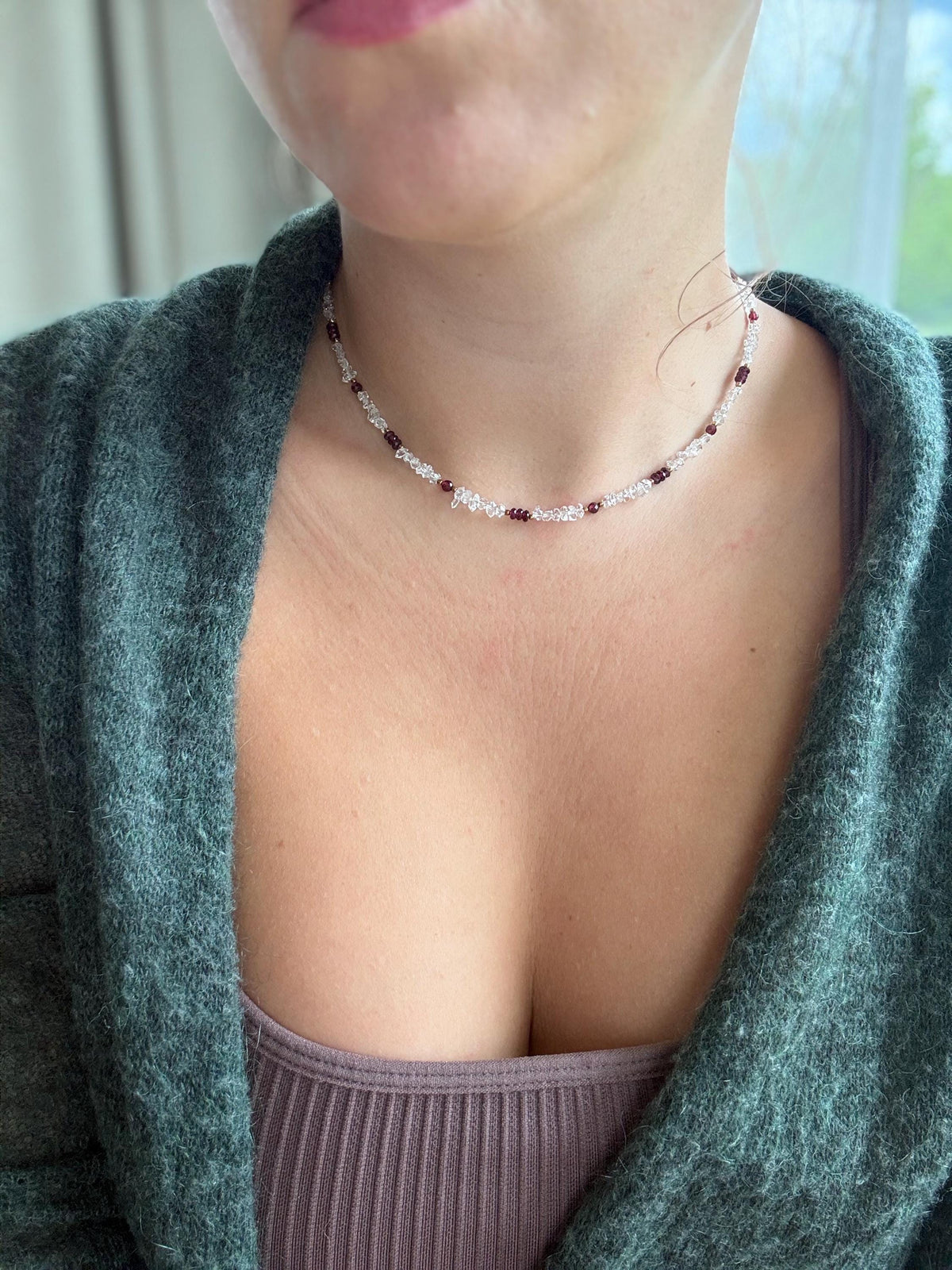 Herkimer Diamond & Garnet Necklace | Natural Gemstone Necklace | Gold Filled | Handmade Jewelry | Gift for Her | Stone Orchard