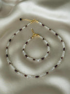 Herkimer Diamond & Garnet Bracelet | Natural Gemstone Bracelet | Gold Filled Clasp | Handmade Minimalist Jewelry | January Birthstone Gift