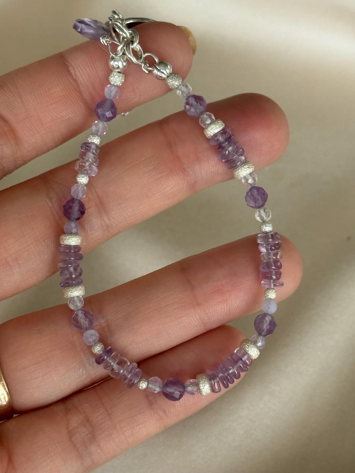 Natural Amethyst Bracelet | Sterling Silver 925 | Handmade Gemstone Bracelet | Coin Charm Bracelet | Minimalist Jewelry | Gift for Her