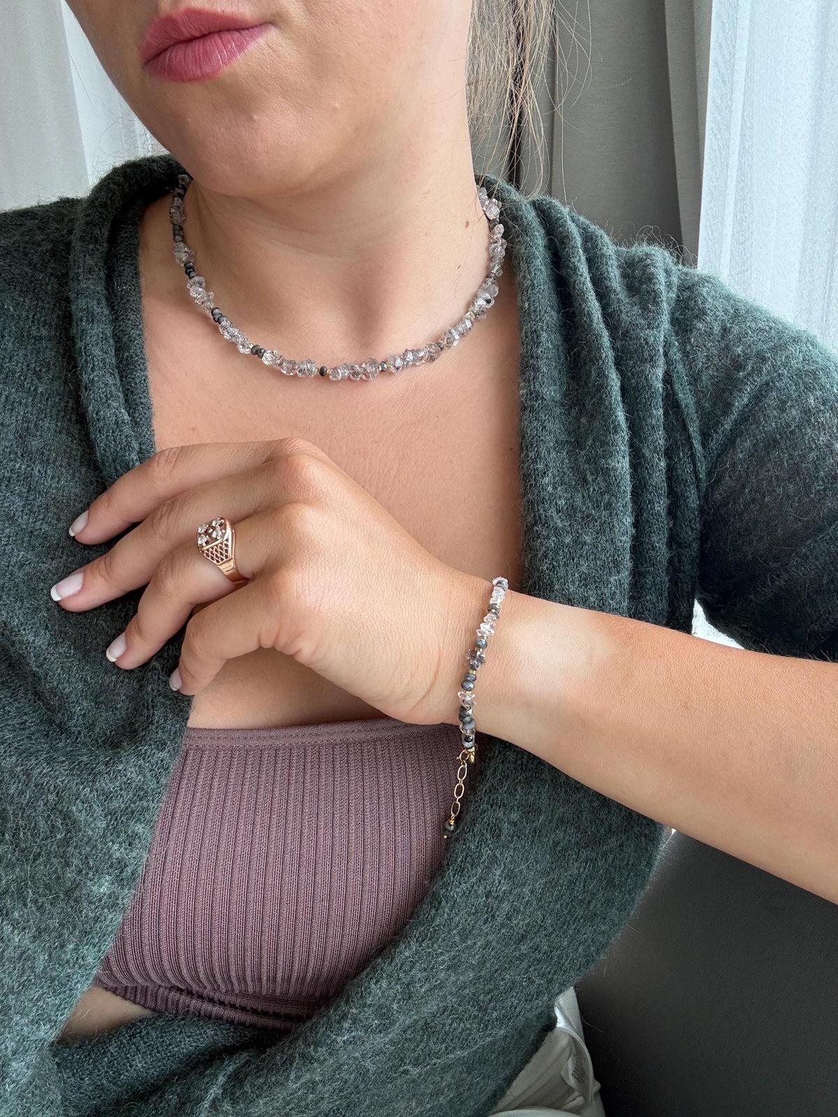 Herkimer Quartz Bracelet | Natural Gemstone Bracelet | Gold Filled | Handmade Minimalist Jewelry | Dainty Crystal Bracelet | Gift for Her