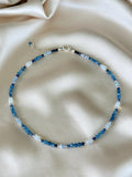 Aquamarine & Opalite Necklace | Handmade Beaded Necklace | Silver Clasp | Blue Gemstone Jewelry | 43 cm