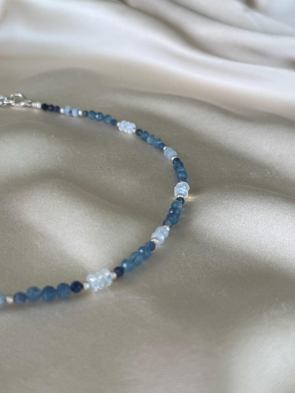 Aquamarine & Opalite Necklace | Handmade Beaded Necklace | Silver Clasp | Blue Gemstone Jewelry | 43 cm