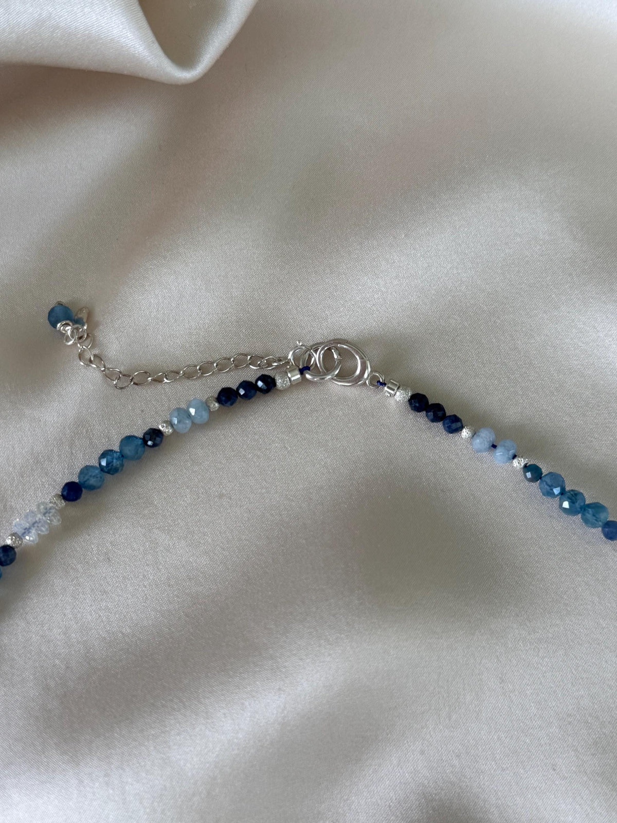 Aquamarine & Opalite Necklace | Handmade Beaded Necklace | Silver Clasp | Blue Gemstone Jewelry | 43 cm