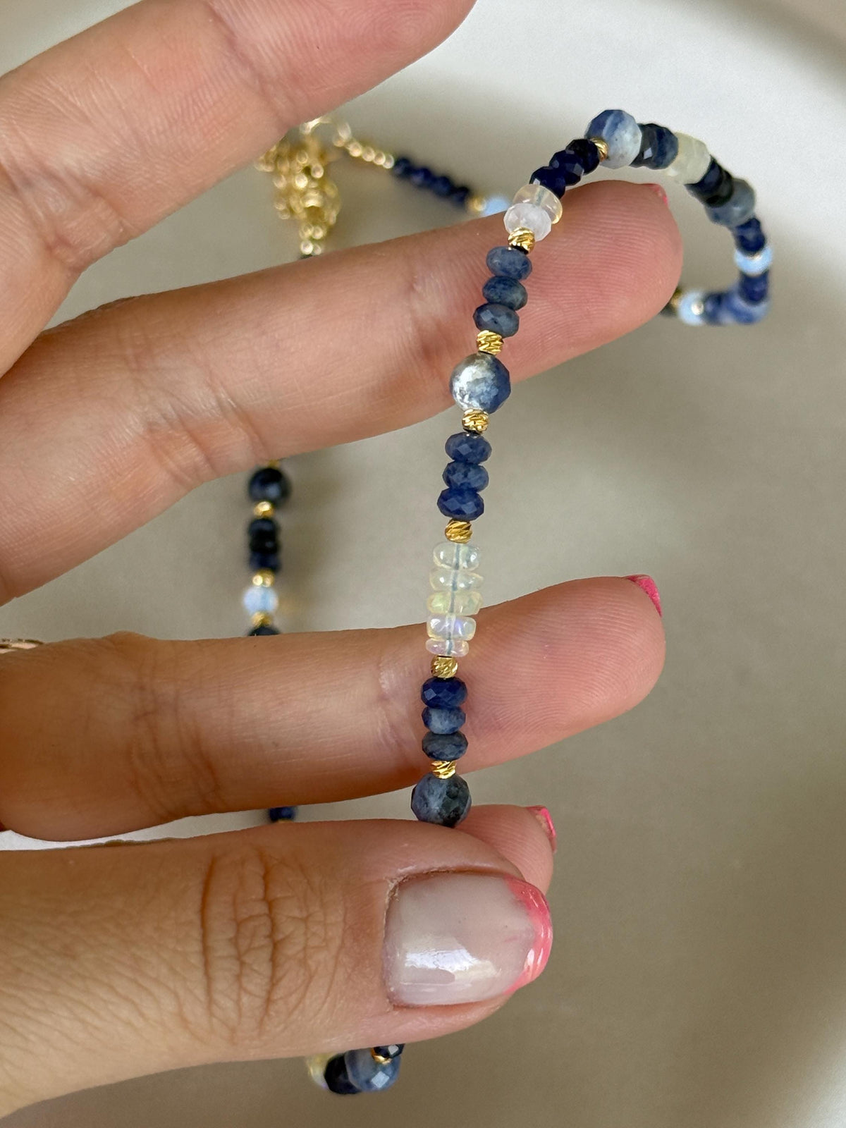 Sodalite, Ethiopian Opal, Opal & Sapphire Necklace | Natural Gemstone Necklace | Gold Filled Clasp | 41 cm