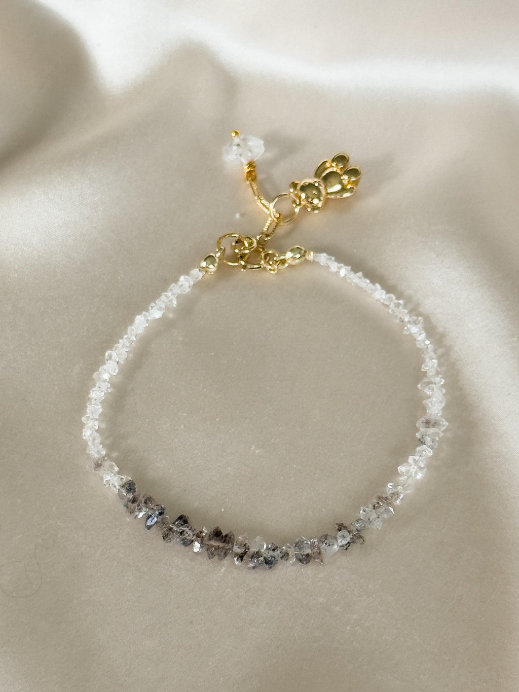 Herkimer Diamond Bracelet | Natural Herkimer Quartz | Gold Filled | Teddy Bear Charm | Handmade Minimalist Bracelet | Stone Orchard