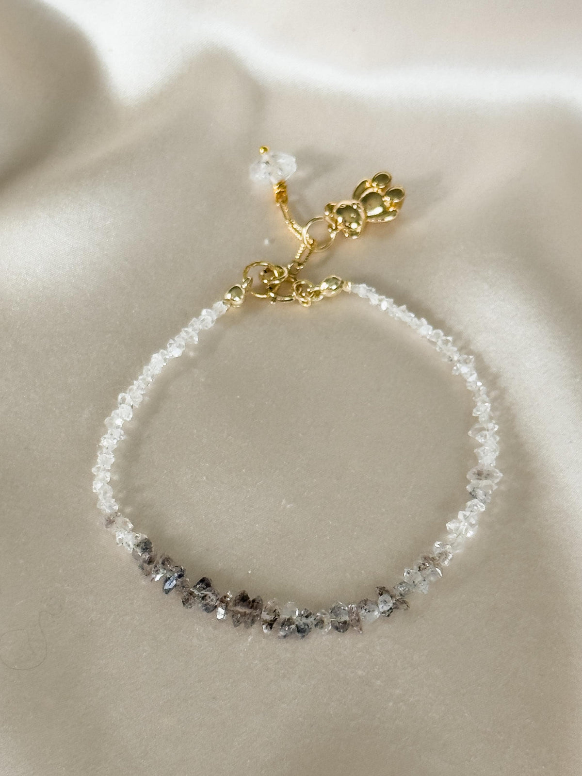 Herkimer Diamond Bracelet | Natural Herkimer Quartz | Gold Filled | Teddy Bear Charm | Handmade Minimalist Bracelet | Stone Orchard