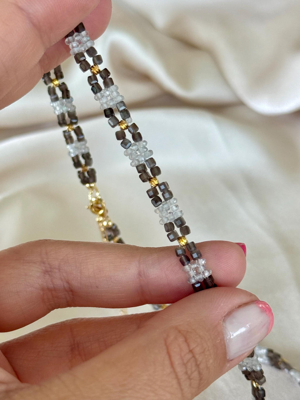 Silver Obsidian & Labradorite Necklace | Natural Gemstone Necklace | Gold Filled Clasp | Handmade Jewelry | 43 cm