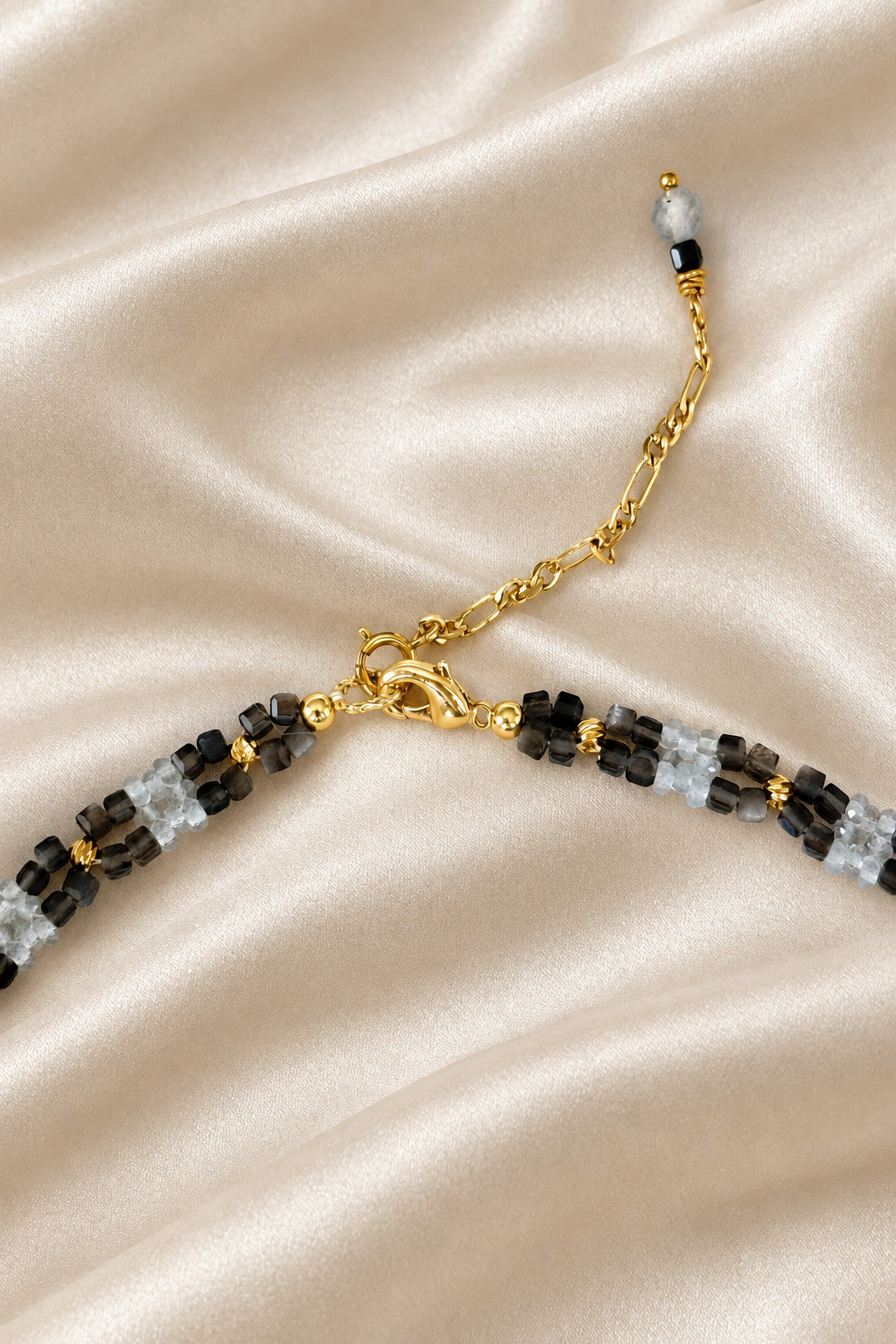 Silver Obsidian & Labradorite Necklace | Natural Gemstone Necklace | Gold Filled Clasp | Handmade Jewelry | 43 cm