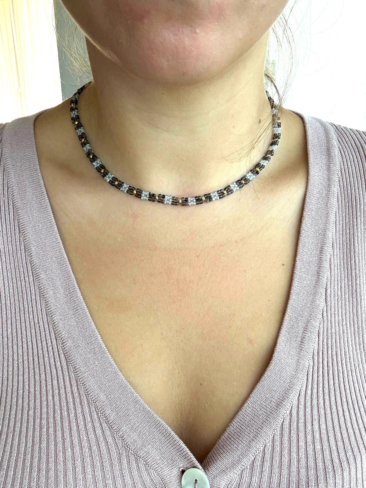 Silver Obsidian & Labradorite Necklace | Natural Gemstone Necklace | Gold Filled Clasp | Handmade Jewelry | 43 cm