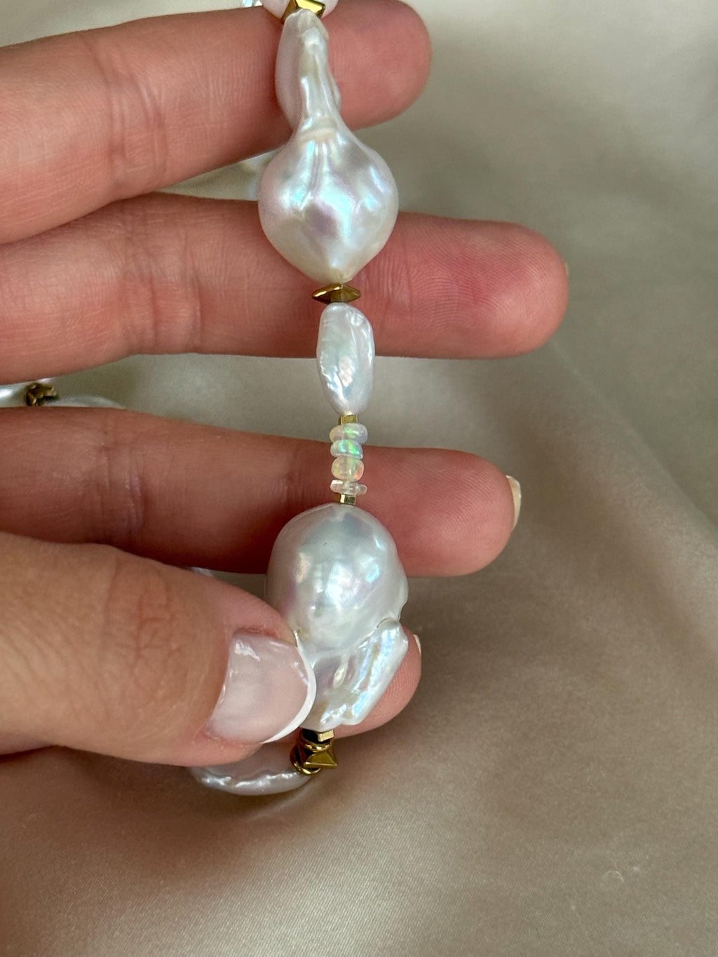 White Baroque Pearl Necklace | Ethiopian Opal Necklace | Natural Gemstone Necklace | Gold Filled Clasp | Handmade Jewelry | Stone Orchard