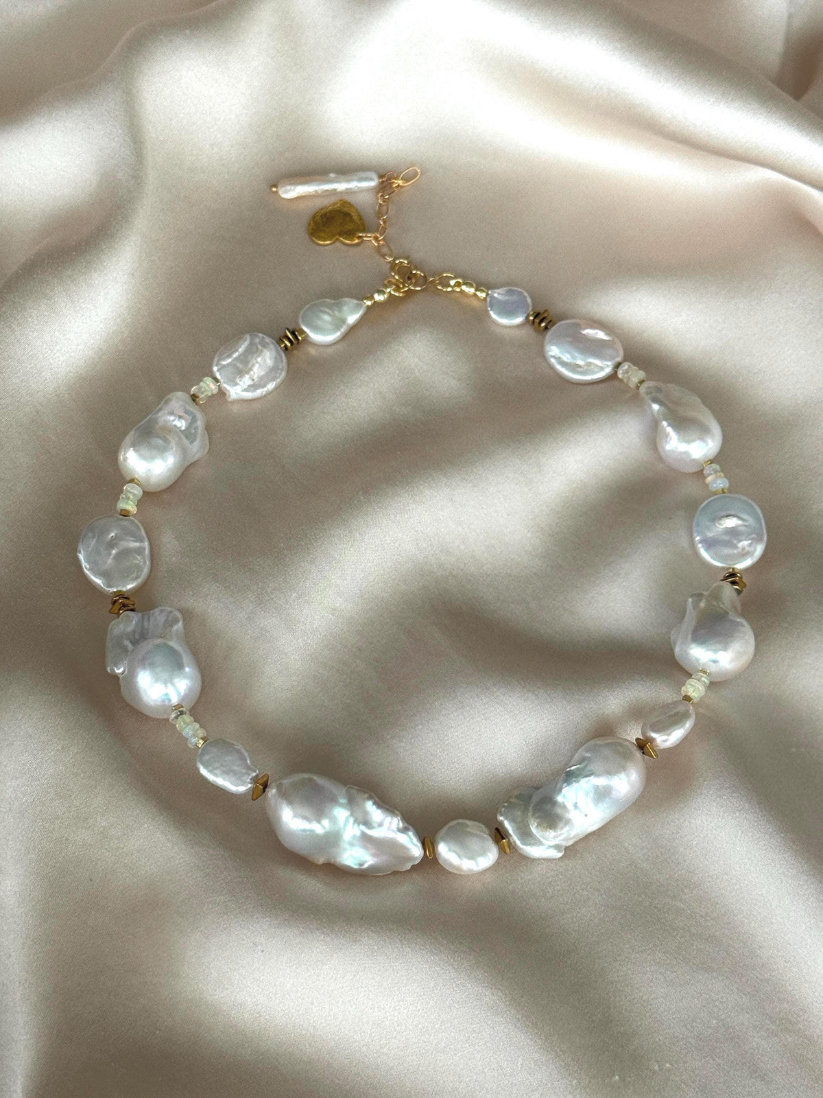 White Baroque Pearl Necklace | Ethiopian Opal Necklace | Natural Gemstone Necklace | Gold Filled Clasp | Handmade Jewelry | Stone Orchard
