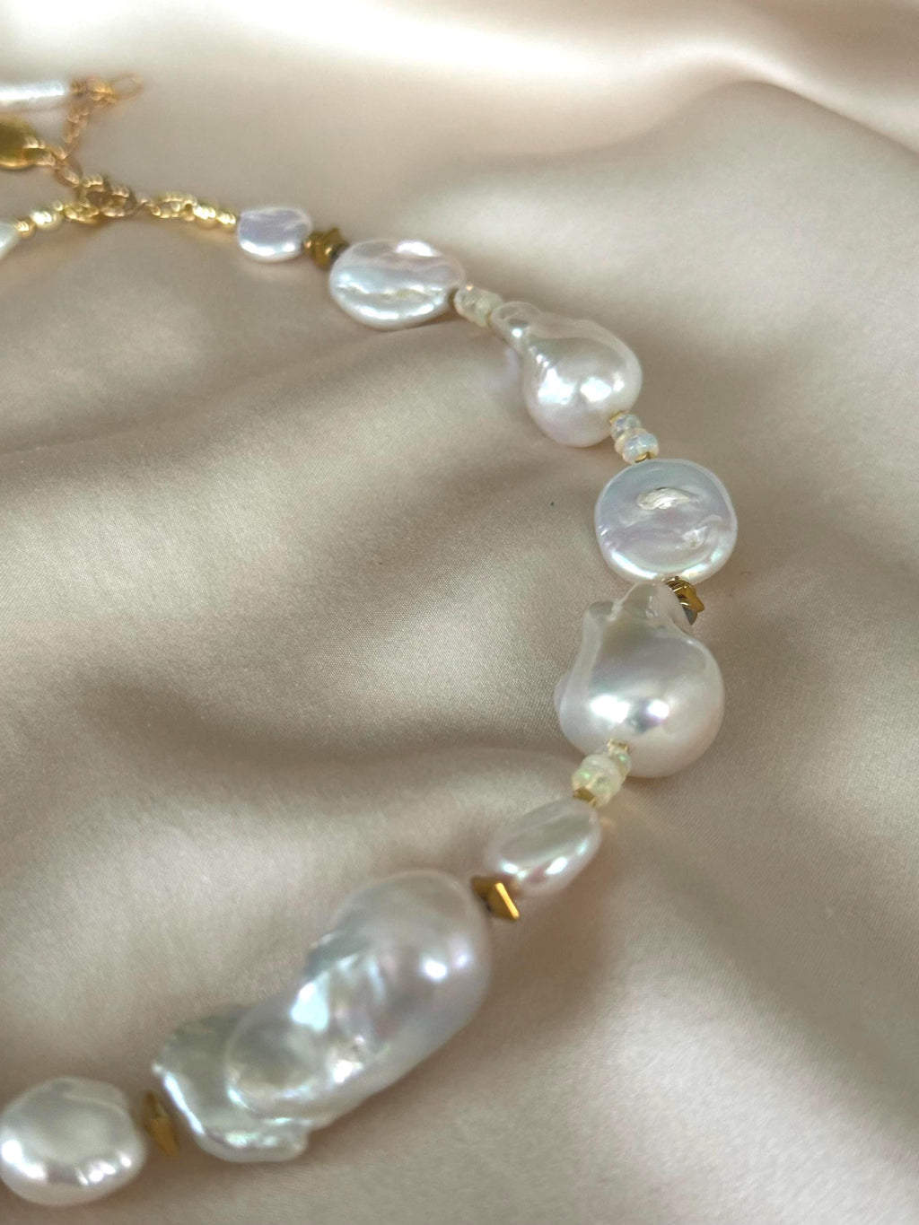White Baroque Pearl Necklace | Ethiopian Opal Necklace | Natural Gemstone Necklace | Gold Filled Clasp | Handmade Jewelry | Stone Orchard