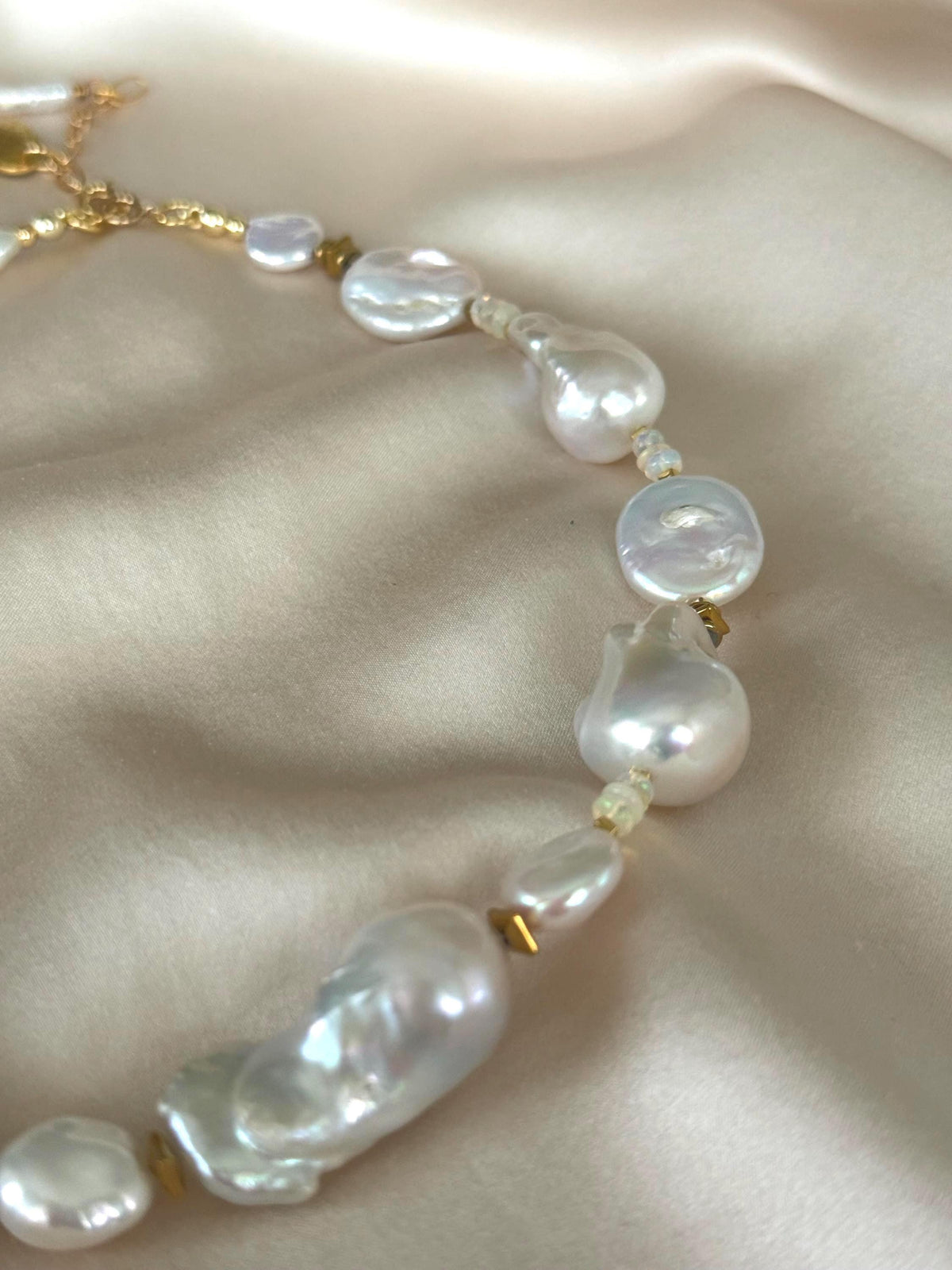 White Baroque Pearl Necklace | Ethiopian Opal Necklace | Natural Gemstone Necklace | Gold Filled Clasp | Handmade Jewelry | Stone Orchard