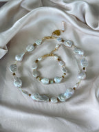 White Baroque Pearl Bracelet | Ethiopian Opal Bracelet | Natural Gemstone Jewelry | Gold Filled Clasp | 18 cm