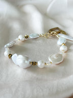 White Baroque Pearl Bracelet | Ethiopian Opal Bracelet | Natural Gemstone Jewelry | Gold Filled Clasp | 19,5 cm