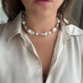 White Baroque Pearl Necklace | Ethiopian Opal Necklace | Natural Gemstone Necklace | Gold Filled Clasp | Handmade Jewelry | Stone Orchard