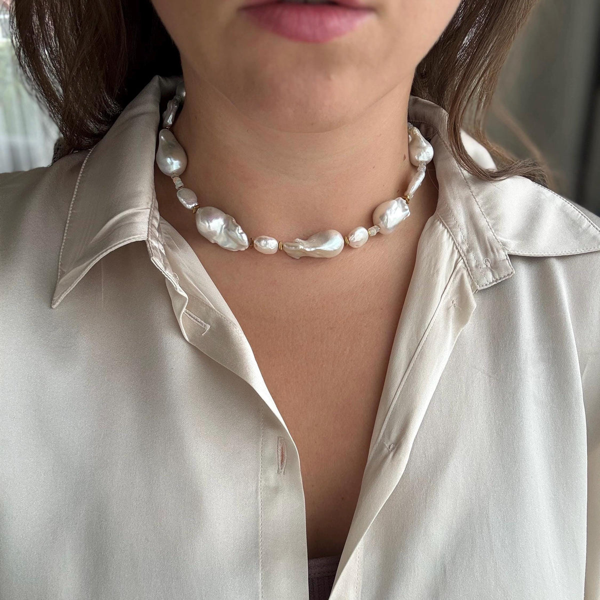 White Baroque Pearl Necklace | Ethiopian Opal Necklace | Natural Gemstone Necklace | Gold Filled Clasp | Handmade Jewelry | Stone Orchard