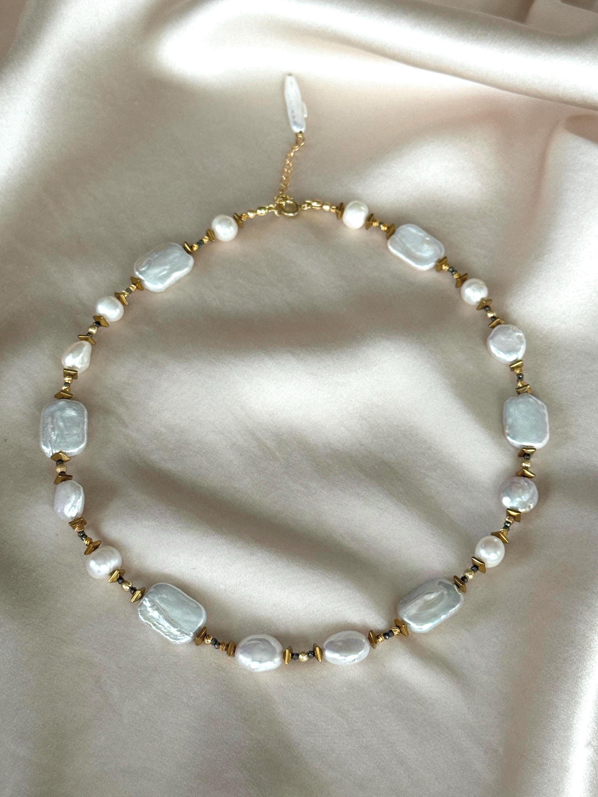 White Baroque Pearl & Pyrite Necklace | Handmade Pearl Necklace | Gold Filled Clasp | Natural Gemstone Jewelry