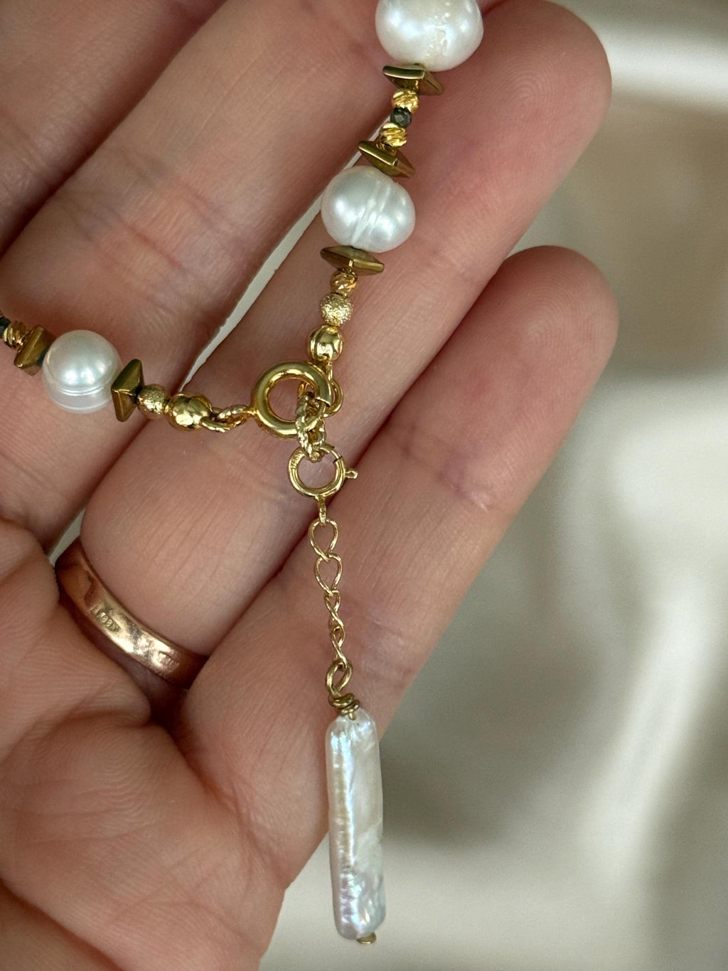 White Baroque Pearl Bracelet | Hematite Bracelet | Gold Filled Clasp | Handmade Pearl Jewelry