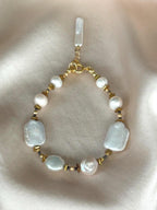 White Baroque Pearl Bracelet | Hematite Bracelet | Gold Filled Clasp | Handmade Pearl Jewelry