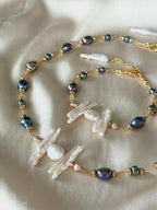 Natural Pearl & Hematite Bracelet | Multicolor Pearl Bracelet | Gold Filled Clasp | Handmade Jewelry | 20 cm
