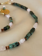 Morganite, Rose Quartz & African Turquoise Necklace | Natural Gemstone Necklace | Gold Filled Clasp | Handmade Jewelry | 45 cm