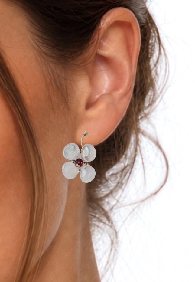 Rose Quartz Flower Earrings | Brazilian Garnet Earrings | Gold Filled Hooks | Handmade Pink Gemstone Jewelry