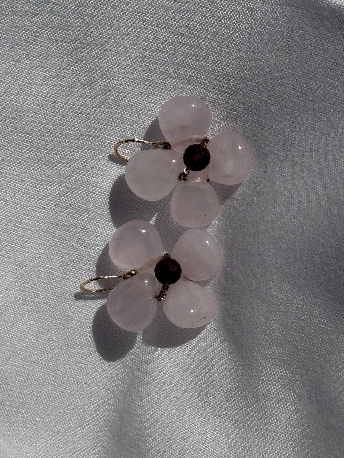 Rose Quartz Flower Earrings | Brazilian Garnet Earrings | Gold Filled Hooks | Handmade Pink Gemstone Jewelry