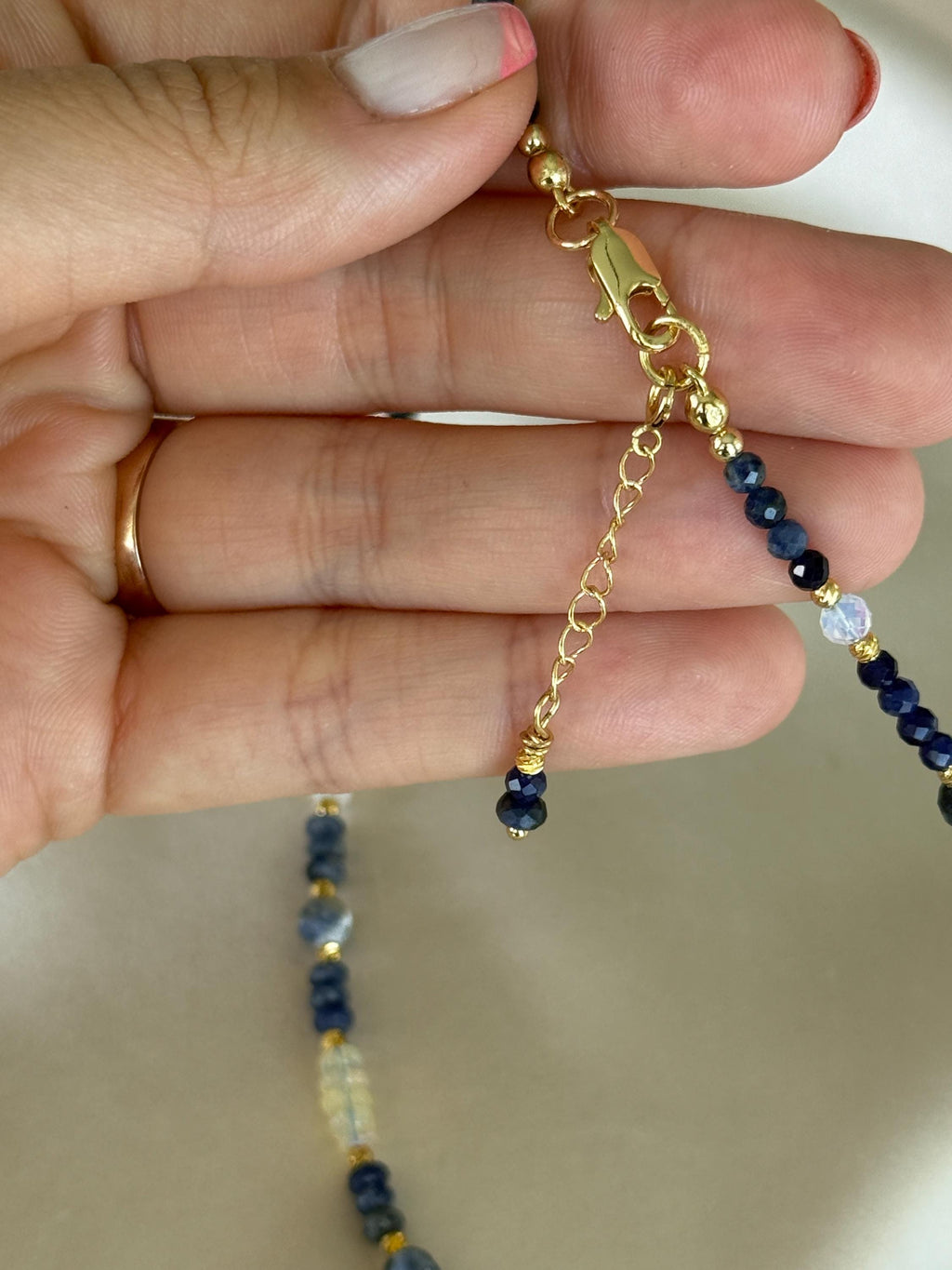 Sodalite, Ethiopian Opal, Opal & Sapphire Necklace | Natural Gemstone Necklace | Gold Filled Clasp | 41 cm