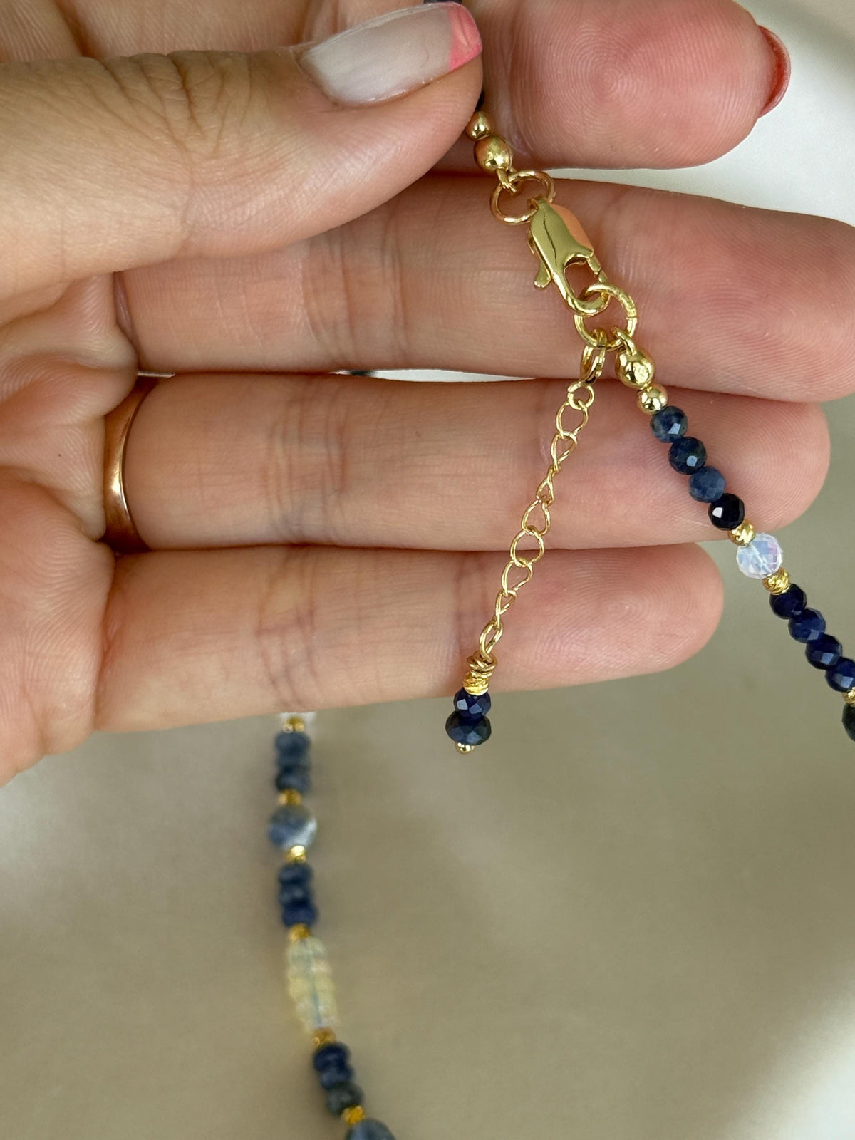 Sodalite, Ethiopian Opal, Opal & Sapphire Necklace | Natural Gemstone Necklace | Gold Filled Clasp | 41 cm