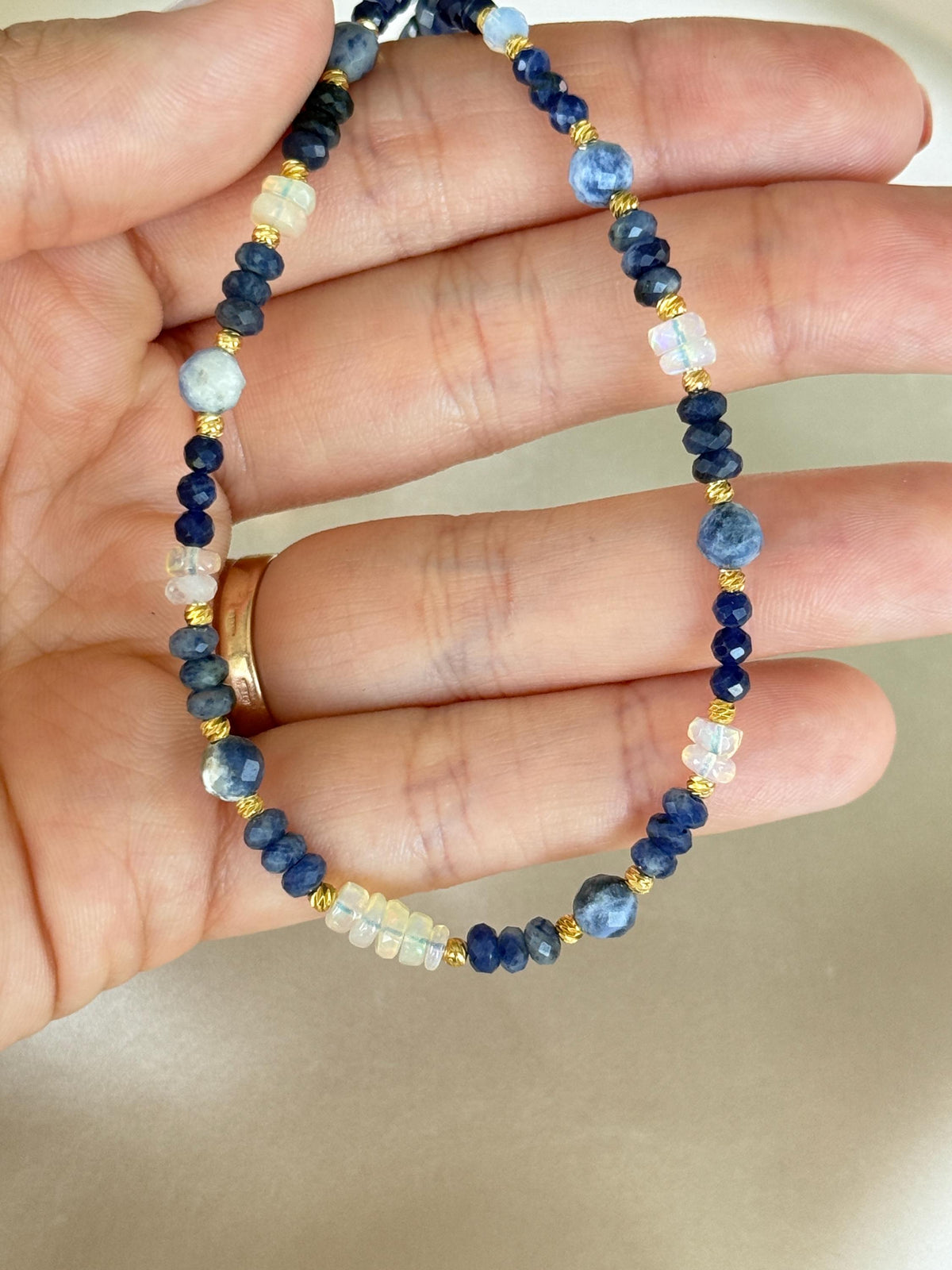 Sodalite, Ethiopian Opal, Opal & Sapphire Necklace | Natural Gemstone Necklace | Gold Filled Clasp | 41 cm
