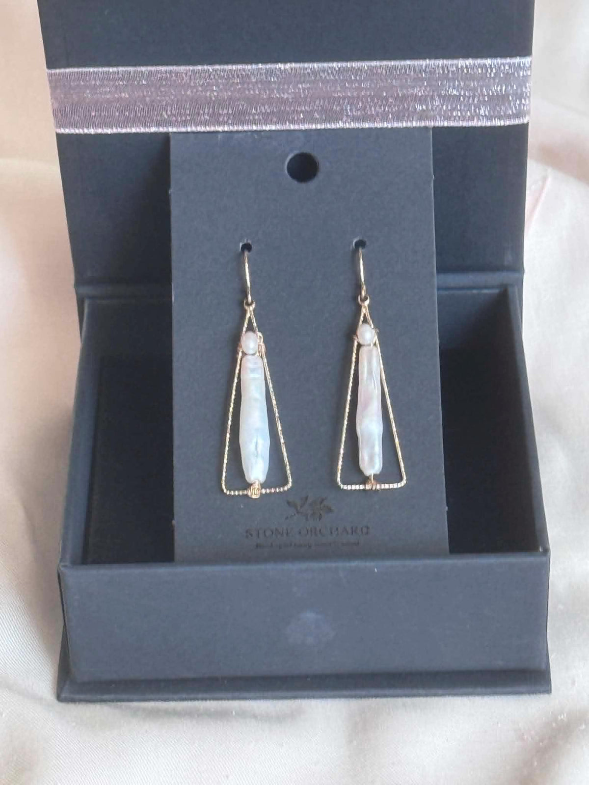 Long Baroque Pearl Geometric Earrings, Gold Filled Hooks