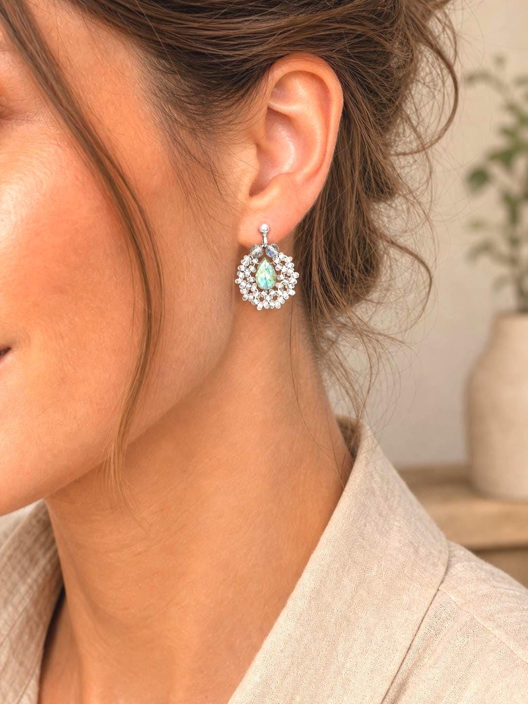 Blue Flash Labradorite Cluster Stud Earrings, Sterling Silver Posts