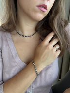 Silver Obsidian & Labradorite Bracelet | Natural Gemstone Bracelet | Gold Filled Clasp | Handmade Jewelry | 18 cm