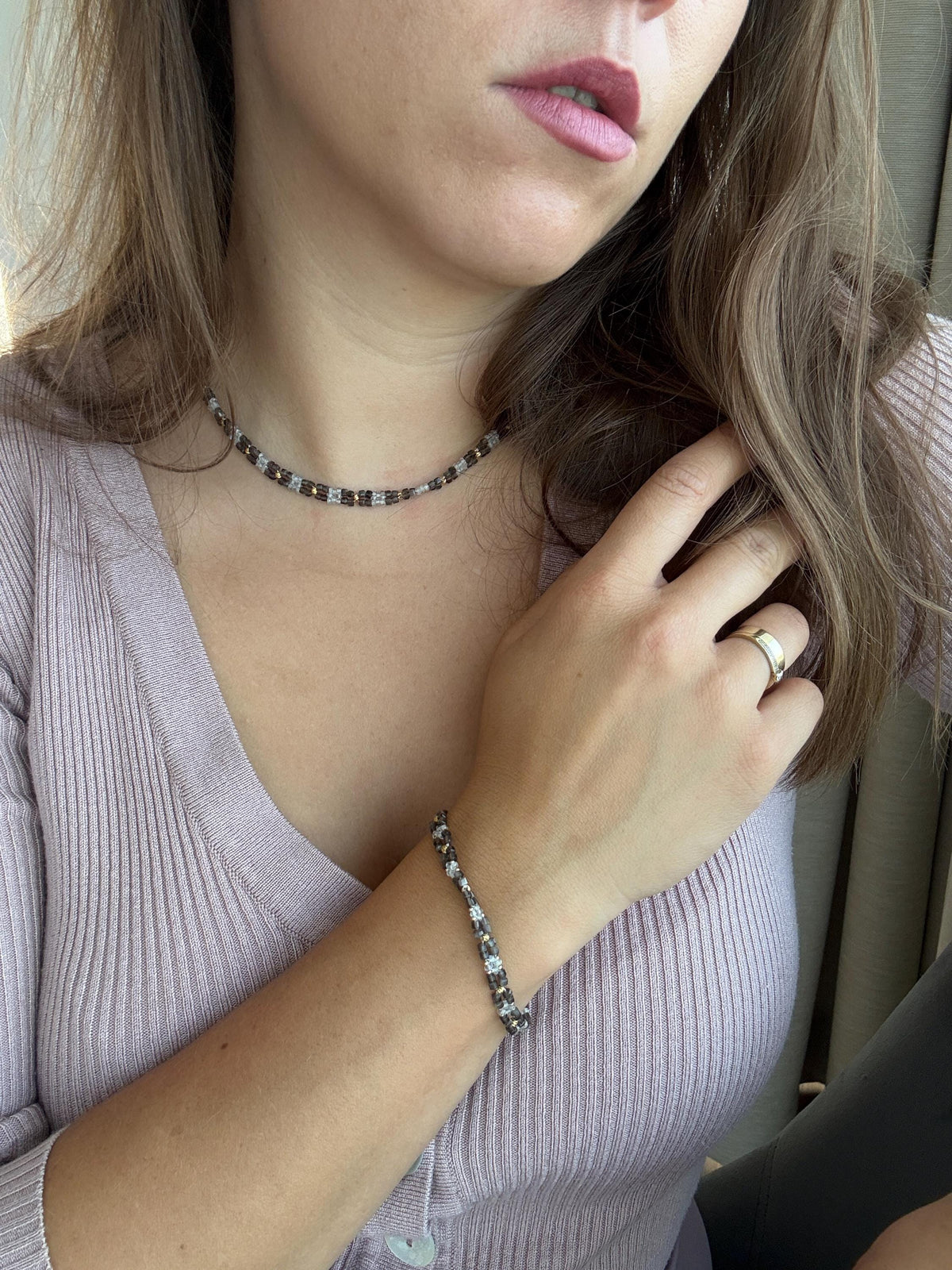 Silver Obsidian & Labradorite Bracelet | Natural Gemstone Bracelet | Gold Filled Clasp | Handmade Jewelry | 18 cm