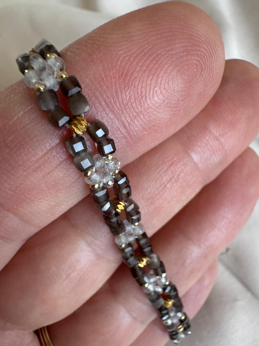 Obsidian & Labradorite Necklace and Bracelet Set, Gold Filled Findings