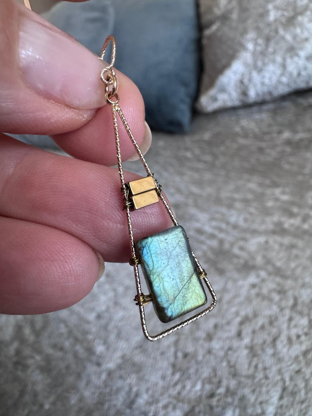 Labradorite & Hematite Geometric Dangle Earrings, Gold Filled Ear Wires