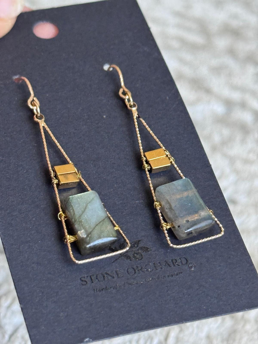 Labradorite & Hematite Geometric Dangle Earrings, Gold Filled Ear Wires