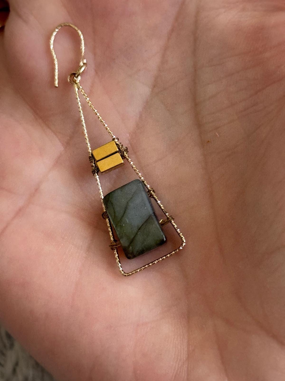 Labradorite & Hematite Geometric Dangle Earrings, Gold Filled Ear Wires